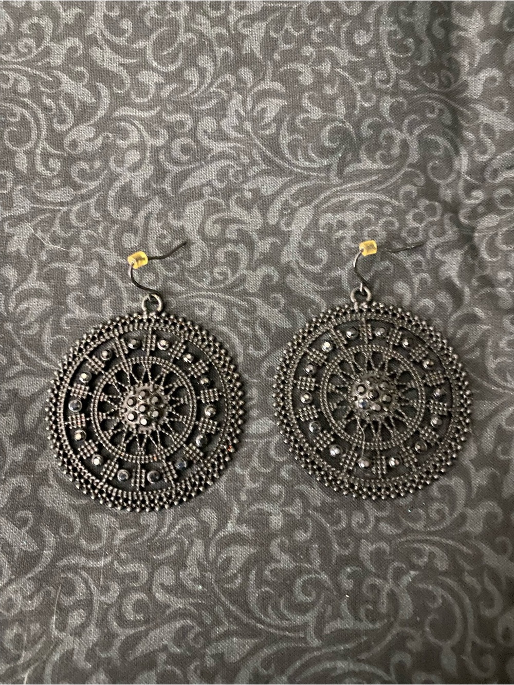 Filigree Round Drop Earrings in Black